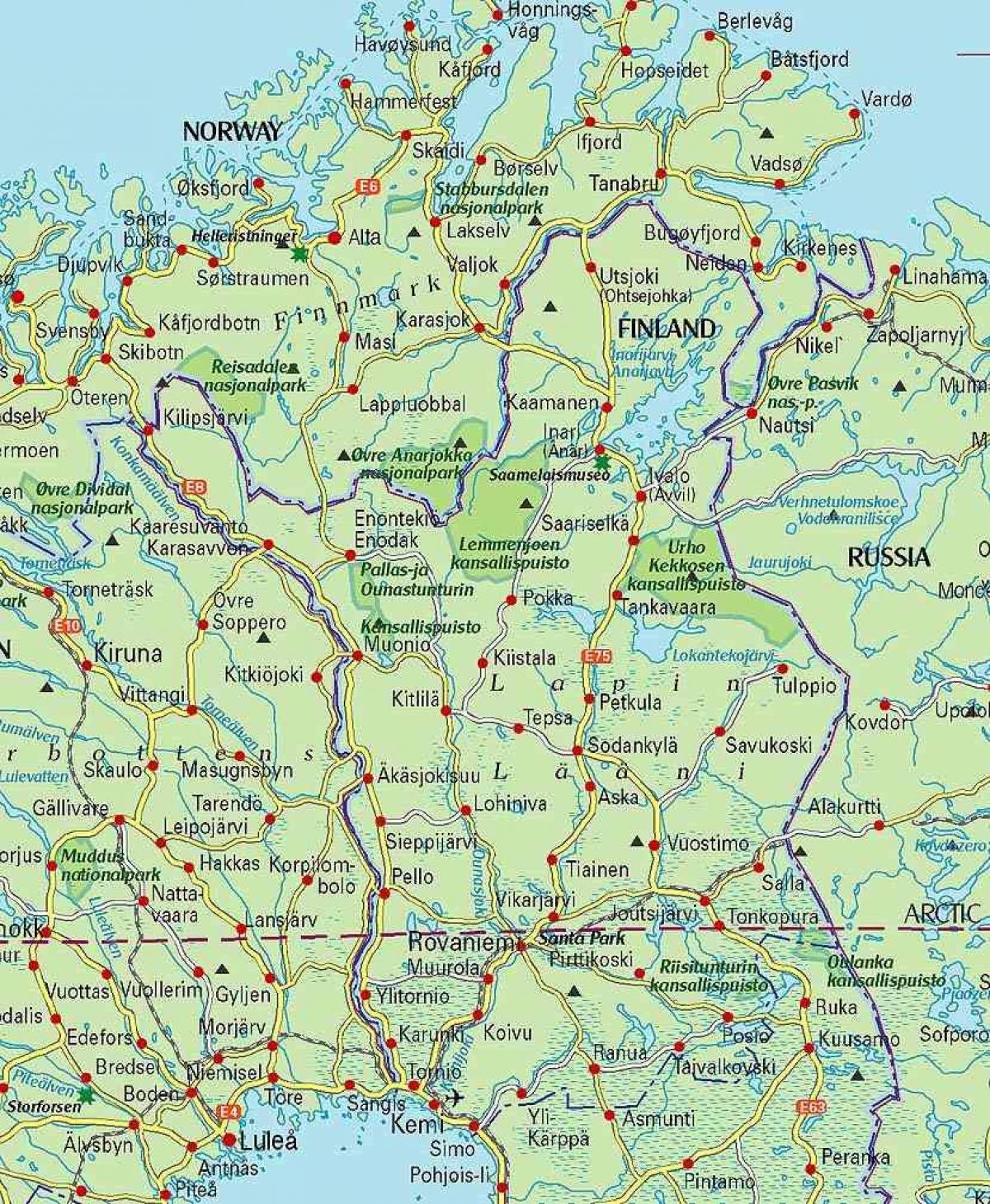 քարտեզ Ֆինլանդիայի եւ Լապլանդիայում