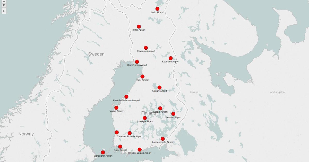 Քարտեզ Ֆինլանդիայի օդանավակայաններ