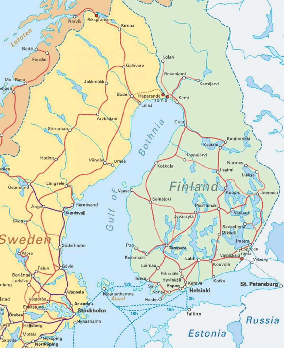 Ֆինլանդիա գնացքով քարտեզի վրա