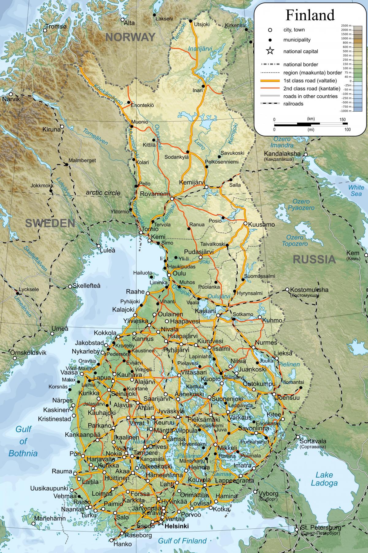 Քարտեզը մանրամասն քարտեզը Ֆինլանդիայի