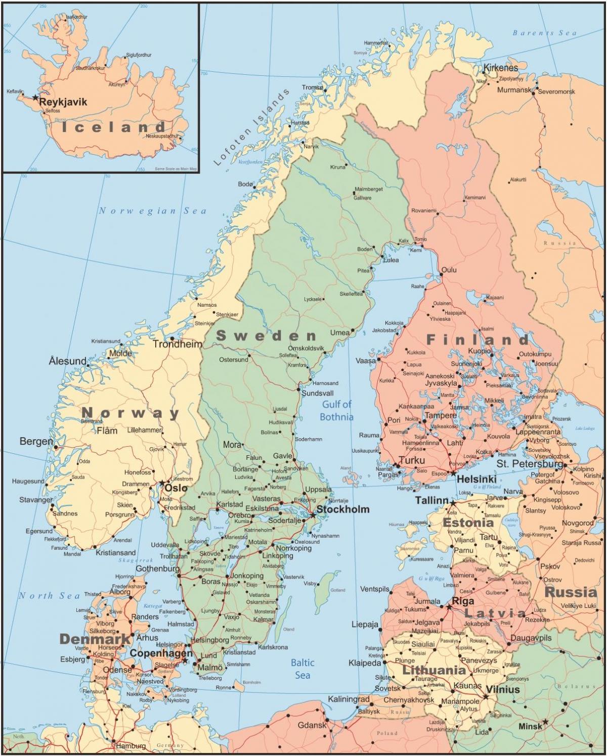 Քարտեզ Ֆինլանդիայի եւ հարեւան երկրների